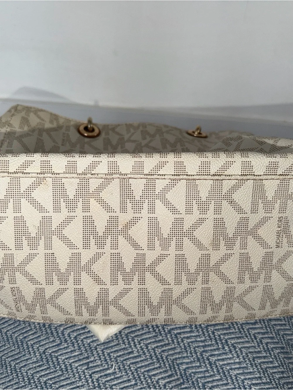 Michael Kors Cream & Brown MK Logo Tote with Gold Hardware